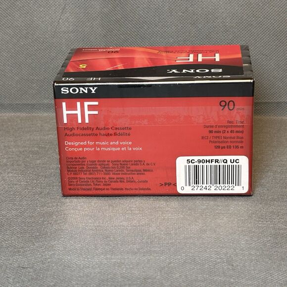Lot 5 Sony HF 90 Minute Blank Audio Cassette Tapes High Fidelity C-90HFL-SEALED - Picture 5 of 6